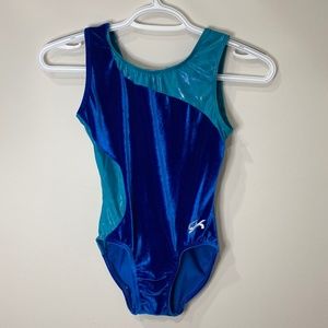 GK Gymnastics Leotard Blue Velvet Size 7/8 Small
